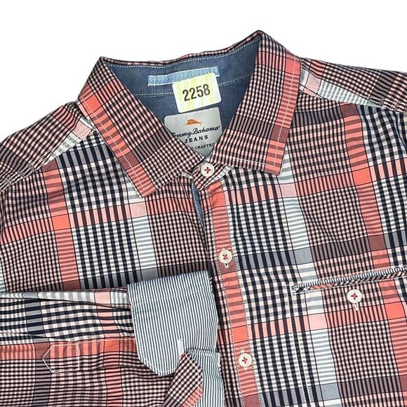 Tommy Bahama Jeans Men’s Medium Orange Western Plaid Long Sleeve‎ Button Down - Picture 2 of 11